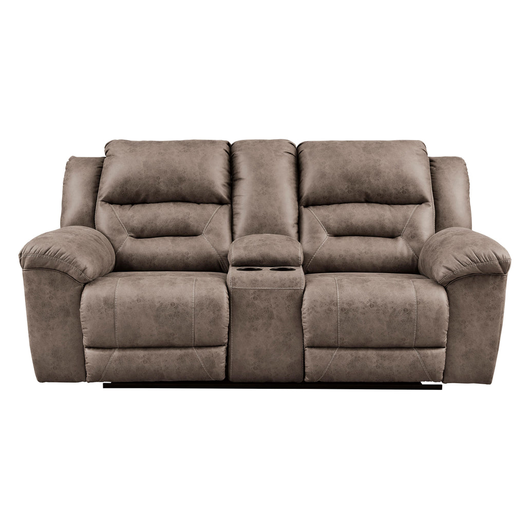 Stoneland Reclining Leather Look Loveseat with Console 3990594 — view 1