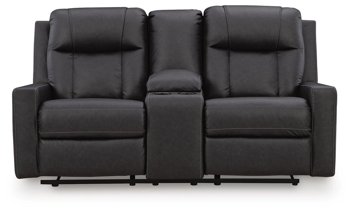 Mackmenville Manual Reclining Loveseat with Console – Carbon