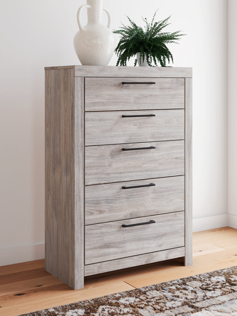 Broachmyn gray five-drawer chest