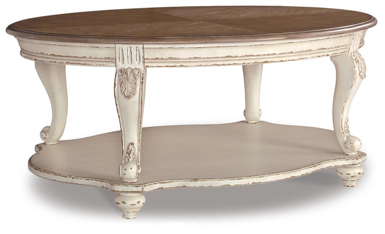 Realyn Oval Coffee Table – White/Brown