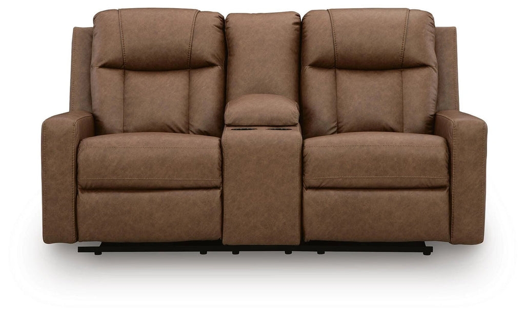 Mackmenville Manual Reclining Loveseat with Console – Caramel