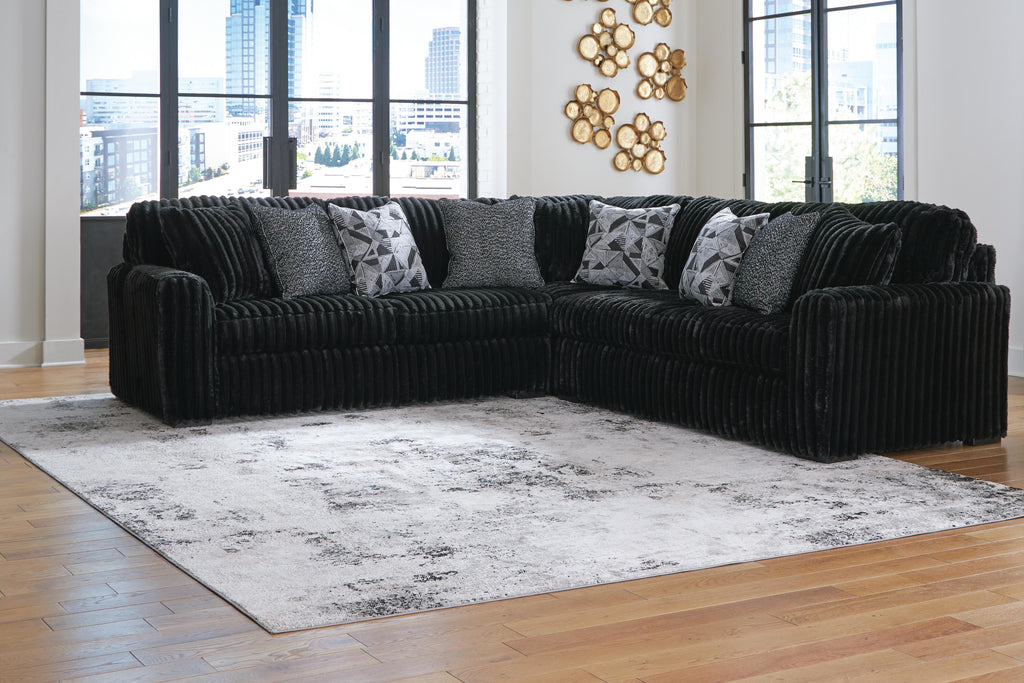 Midnight-Madness three-piece sectional in Onyx – full view