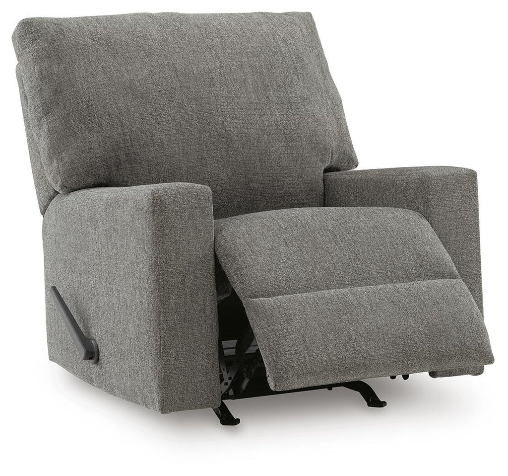 Newellen 4840525 manual rocker recliner in Greystone, reclined