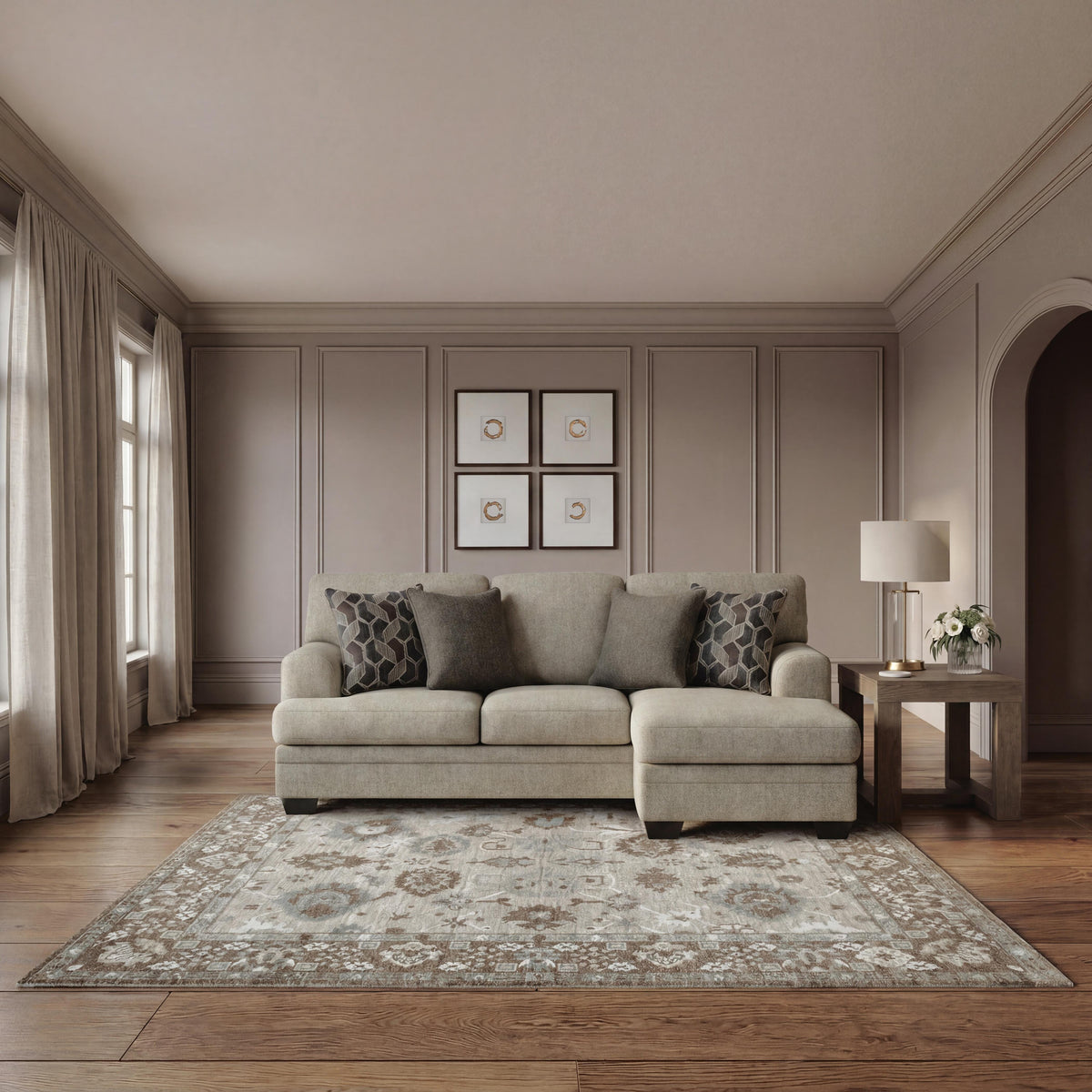 Stonemeade sofa chaise in Taupe, room view