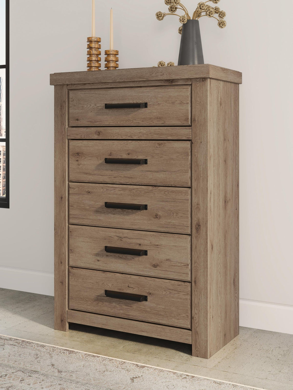 Oliandon 5-Drawer Chest – Light Brown