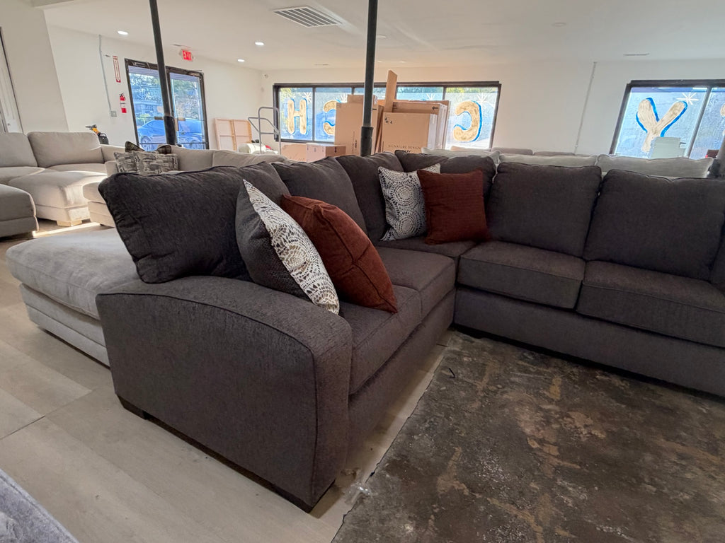USA made dark gray sectional in the showroom