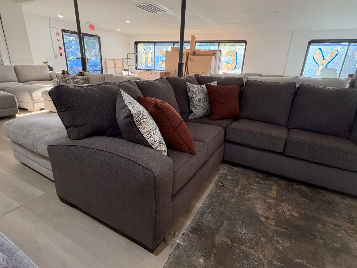 USA made dark gray sectional in the showroom